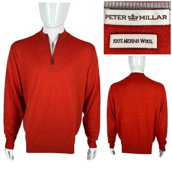 Peter Millar Mens XL Sweater 1/4 Zip 100% Extra Italian Fine Merino Wool EUC